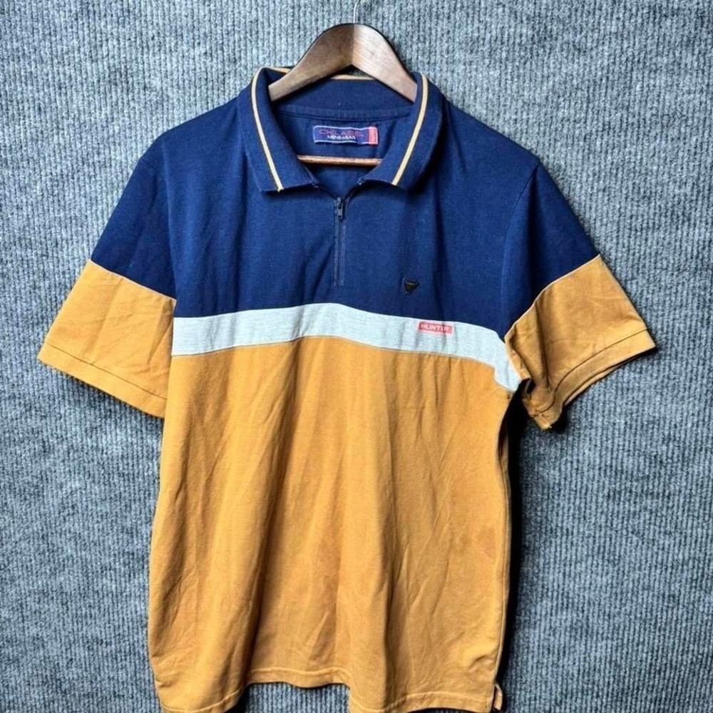 Vintage CKLASS Hunter Edition Menswear Color Block Quarter Zip Polo Shirt XL